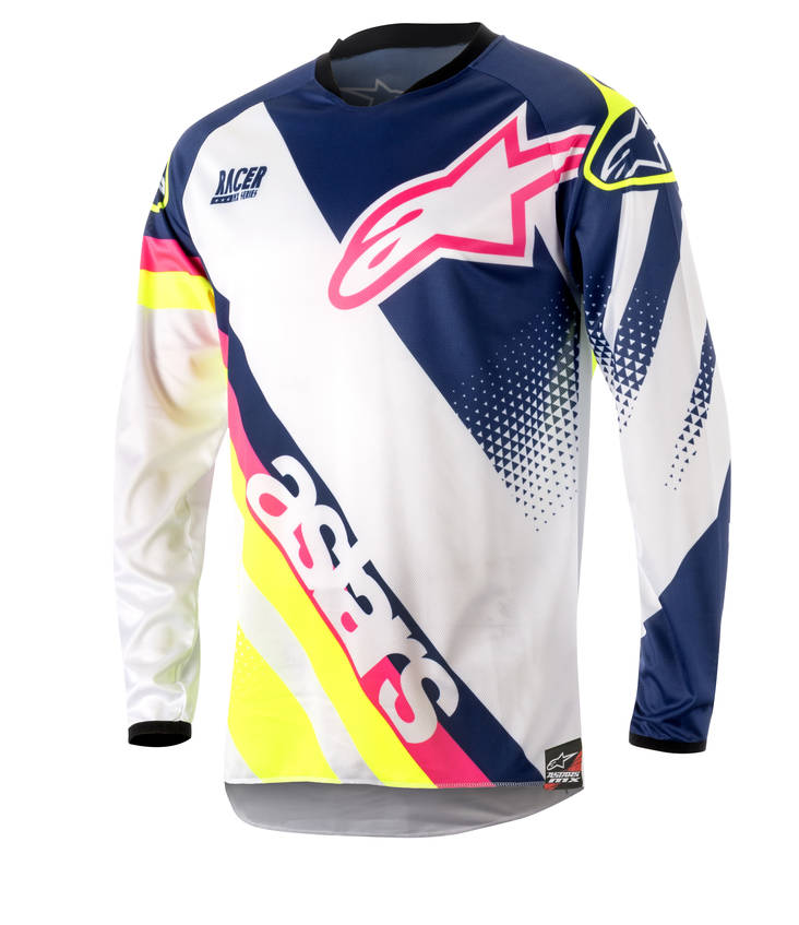 Alpinestars Junior Tröja Racer Supermatic vit/mörkt blå/fluo gul S - Paidat - 691-3771518-227-1 - 1